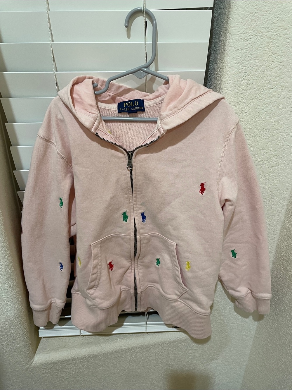 Polo by Ralph Lauren Pink Zip-Up Hoodie with Multicolor Pony Embroidery girl8Y